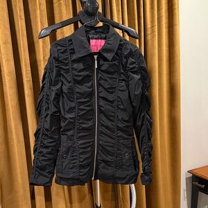 Betsey Johnson Black Ruched Bomber Jacket